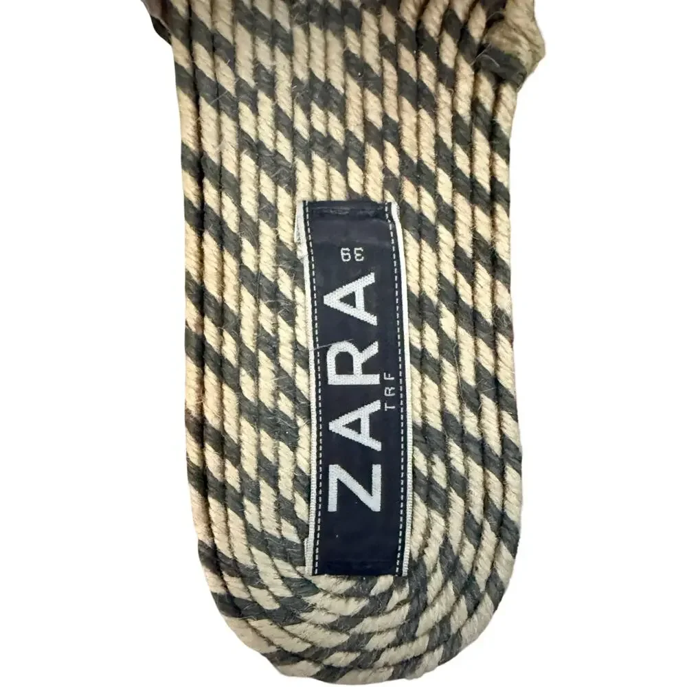 Zara Natural Brown Woven Braided Raffia Round Toe Flat Slide Sandals sz 39 / 8.5 - Picture 2 of 9